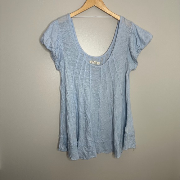 We The Free Tops - We The Free Women's Light Blue Linen Cotton Relaxed Fit Short Sleeve Top Medium